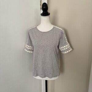 J. Crew SMALL Tee Shirt Crochet Trim Gray Casual